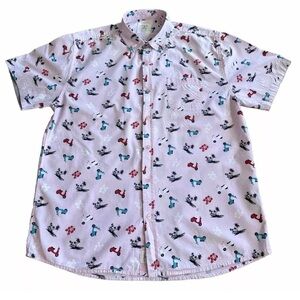 Artistry in Motion Mens Slim Fit Scooters Islands Print Button Down Shirt XL